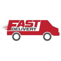 Fast delivery business sale label design with delivery van vector