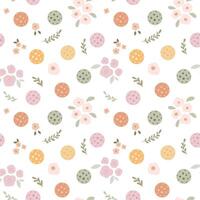 Floral pickle ball seamless pattern with balls, flowers. Summer game repeat background, sporty wallpaper. Tennis print in pastel colors, textile, fabric, wrapping paper. vector