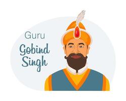 Abstract portrait of Guru Gobind Singh - the last Sikh guru, hero of India. Illustration vector