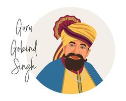 Abstract portrait of Guru Gobind Singh - the last Sikh guru, hero of India. Illustration vector