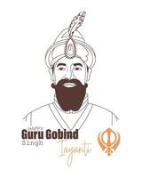 Guru Gobind Singh, last Sikh guru, hero of India. Line art vector