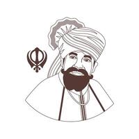 Guru Gobind Singh, last Sikh guru, hero of India. Line art vector