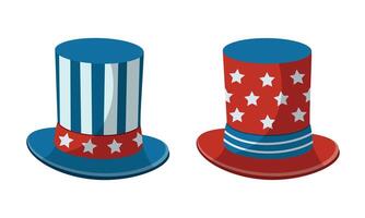 Cartoon top hats with American flag colors. Clipart for USA Independence Day. Isolated on white background vector