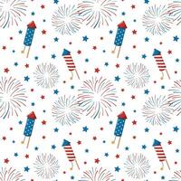 Patriotic fireworks and sparklers on a white background. 4th of July. Independence Day. Seamless pattern. vector