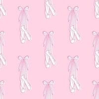 Cute coquette pattern seamless pink ribbon bow and ballet shoes. Cute feminine romantic background for textile, fabric, wallpaper, wrapping. Ballet core. vector