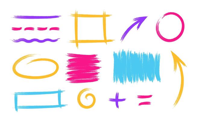 Colorful charcoal marks squiggles scribbles Hand drawn crayon lines doodles