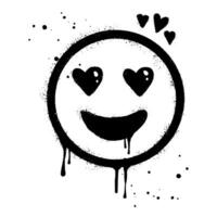 smiling face emoji character. Spray painted graffiti smile face with love in black over white. isolated on white background vector