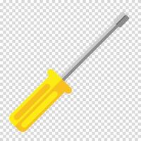 Screwdriver with a yellow handle, work, labor, construction, husband for an hour, flat design, simple image, cartoon style. Specialized tools concept. line icon for business and advertising vector