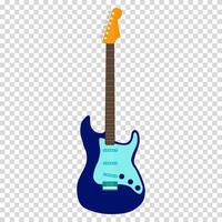 azul y azul contraste guitarra con guarniciones, estratocaster con redondeado bordes, plano diseño, sencillo imagen, dibujos animados estilo. música grupo concepto. línea icono para negocio y publicidad vector