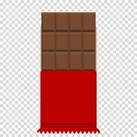 Chocolate bar in red packaging, unhealthy and fatty food, cholesterol, sugar, sections, flat design, simple image, cartoon style. line icon for business and advertising vector