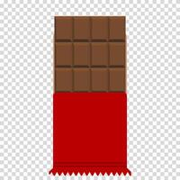 Chocolate bar in red packaging, unhealthy and fatty food, cholesterol, sugar, sections, flat design, simple image, cartoon style. line icon for business and advertising vector