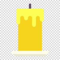 Bright yellow candle on a white stand, light, warmth, religion, holiday, flat design, simple image, cartoon style. Comfort and coziness concept. line icon for business and advertising vector