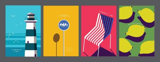 Summer layout set, poster banner template, flat design, colorful minimal vector