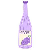 Grape juice, fruit drink in bottle. Cold summer beverage, refreshing lemonade. Healthy natural flavored juicy refreshment in glass package. Flat illustration isolated vector