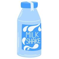 Milkshake, fresh drink in glass bottle. Milk shake, cocktail, summer sweet beverage, cold refreshment. Tasty refreshing product. Flat illustration isolated vector