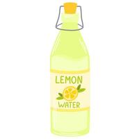 Lemon water, fresh cold drink in bottle. Cooling citrus fruit lemonade, organic healthy infused beverage. Summer fruity refreshment. Flat graphic illustration isolated vector