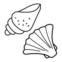Scallop Seashell Linear Hand drawn illustration. Outline Ocean Mollusk Sea Shell on white background. Line Art Minimal design. Underwater Animal, Design Icon For Logo, Card, Art, Ads. vector