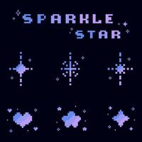 Gradient sparkling star pixel art set vector