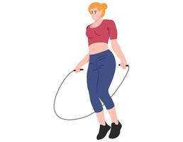 Woman jumping rope illustration. vector