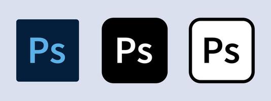 Adobe Photoshop sign. Adobe application logo. Black, white and original color. Editorial. ullistration. vector