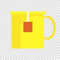 Yellow mug for tea, tea bag, brewing a drink, cup, flat design, warm colors, simple image, cartoon style. Selling delicious tea concept. line icon for business and advertising vector
