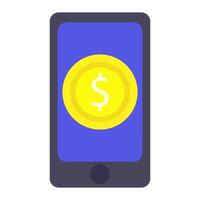 Phone, coin, dollar, cryptocurrency, flat design, simple image, cartoon style. The concept of making money on the Internet. line icon for business and advertising vector