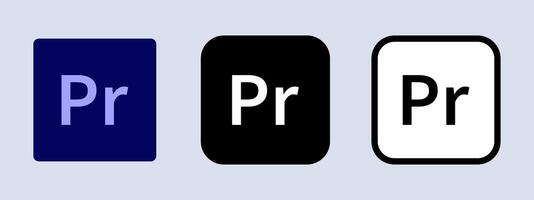 Adobe Premiere Pro logotype. Adobe application logo. Black, white and original color. Editorial. ullistration. vector