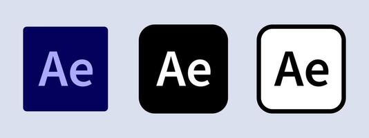 Adobe After Effects logotype. Adobe application logo. Black, white and original color. Editorial. ullistration. vector