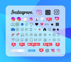Instagram button icon. Set screen social media and social network interface template. Stories user button, symbol, sign logo. Stories, liked, stream. Editorial. illustration vector