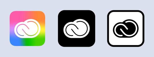 Adobe Creative Cloud logotype. Adobe application logo. Black, white and original color. Editorial. ullistration. vector