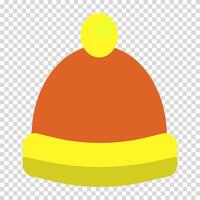 naranja sombrero con un amarillo bubón, calentar tocado, invierno, ropa para niños, plano diseño, sencillo imagen, dibujos animados estilo. salud cuidado concepto. línea icono para negocio y publicidad vector