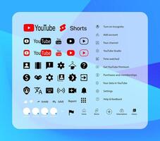 YouTube button icon. Set screen social media and social network interface template. Stories user button, symbol, sign logo. Stories, liked, stream. Editorial. illustration vector