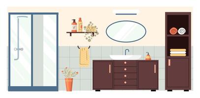 Cartoon bathroom interior for apartment design flat vector