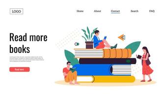 Persons with books landing page, stack of literature vector