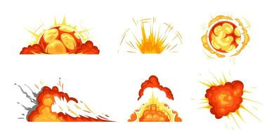 Cartoon explosions. Exploding bomb collection set animation vector