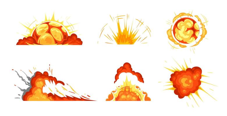 Cartoon explosions. Exploding bomb collection set animation