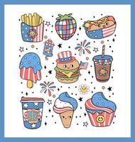 Groovy 4th of July food Retro Cartoon Trendy doodle collection idea for Shirt Sublimation printing vector