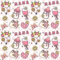 Retro Groovy Mothers Day seamless pattern best mom cute Doodle isolated on background vector