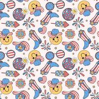 Groovy 4th of July seamless pattern cowboy boot and hat Trendy cartoon character isolated on background vector