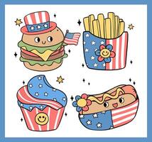 Groovy 4th of July food Cartoon Trendy doodle idea for Shirt Sublimation, greeting card vector