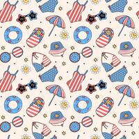 Groovy 4th of July seamless pattern summer beach vibe Trendy cartoon character isolated on background vector