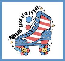 Groovy 4th of July roller skate shoe Cartoon Trendy doodle idea for Shirt Sublimation, greeting card vector