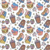 Groovy 4th of July seamless pattern Food Trendy cartoon character isolated on background vector