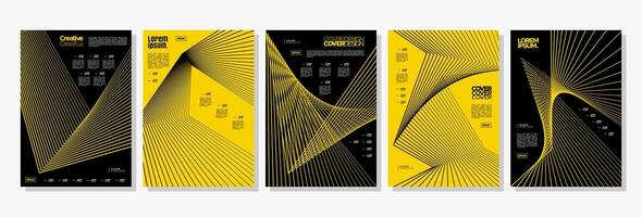 Yellow straight stripe line edge abstract cover design set vector