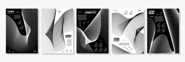 Monochrome curve blend line abstract cover design set vector