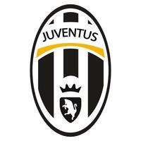 Juventus FC emblem on iconic black and white backdrop. Legendary football club, Italian Serie A, iconic crest and colors. Editorial vector