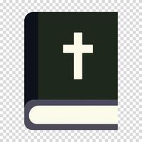 Biblia en un oscuro verde cubrir con un blanco cruz, espiritualidad, conocimiento, sabiduría, plano diseño, sencillo imagen, dibujos animados estilo. religión y fe concepto. línea icono para negocio y publicidad vector