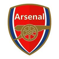 arsenal fc emblema en clásico rojo antecedentes. histórico fútbol americano club, Inglés primer ministro liga, icónico cañón símbolo. editorial vector