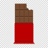 Chocolate bar in red packaging, unhealthy and fatty food, cholesterol, sugar, sections, flat design, simple image, cartoon style. line icon for business and advertising vector
