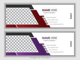 Email signature design in two color variation, red and purple color vector